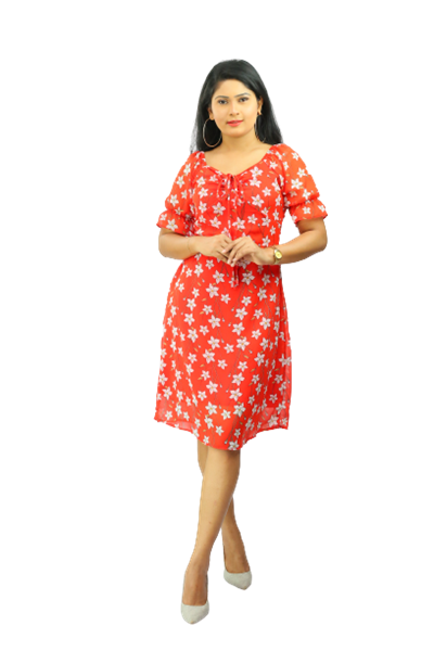Picture of Round Necked Three Quarter Sleeves New Short Dress