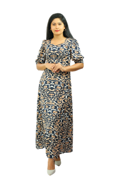 Picture of Round Necked Three Quarter Sleeves Long Maxi Dress
