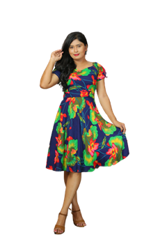 Picture of Flower design short frock with belt