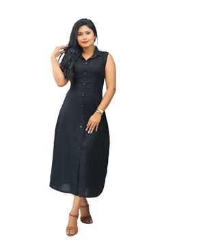 Picture of Collared Linen A-line Maxi Dress